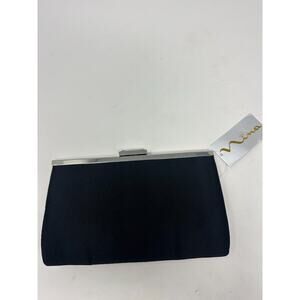 Nina Women's Pleated Satin Clutch with Crystal Accent - Black